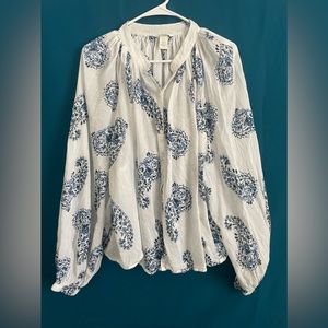 H&M L.O.G.G white and blue blouse